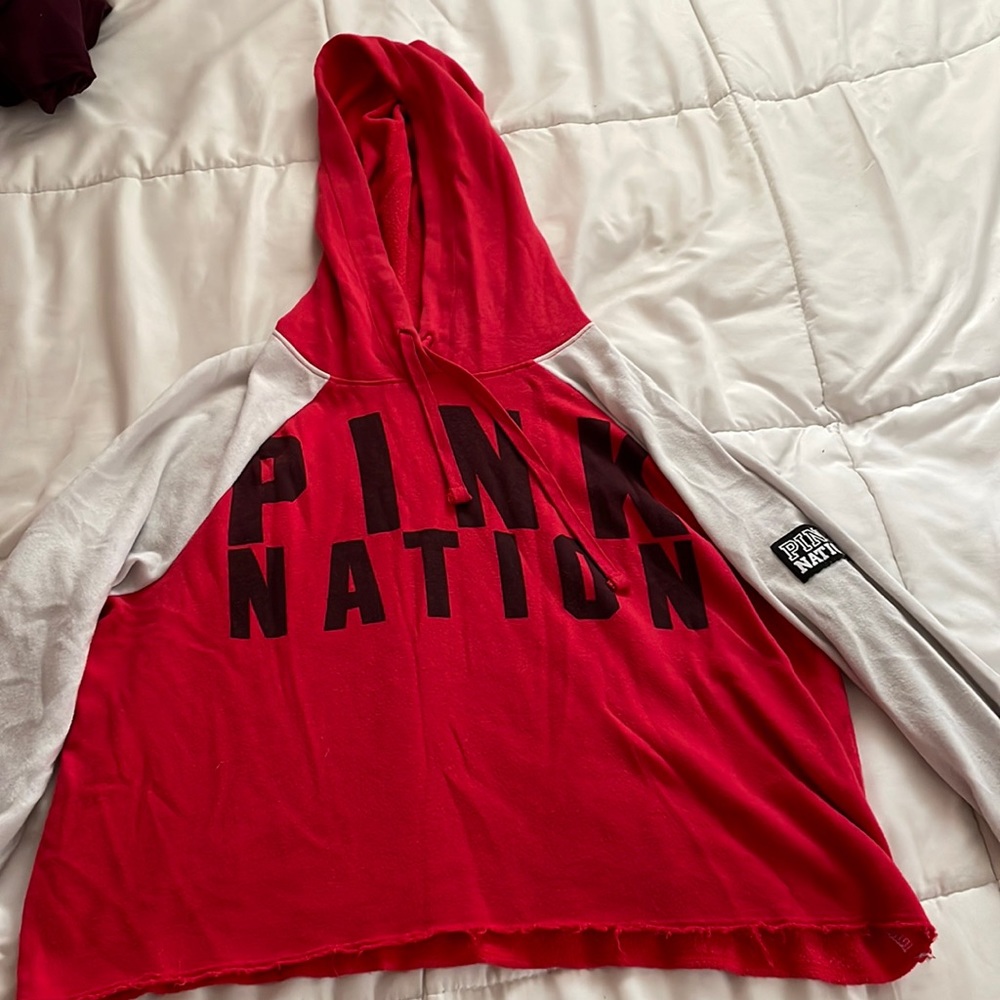 red and white cropped hoodie